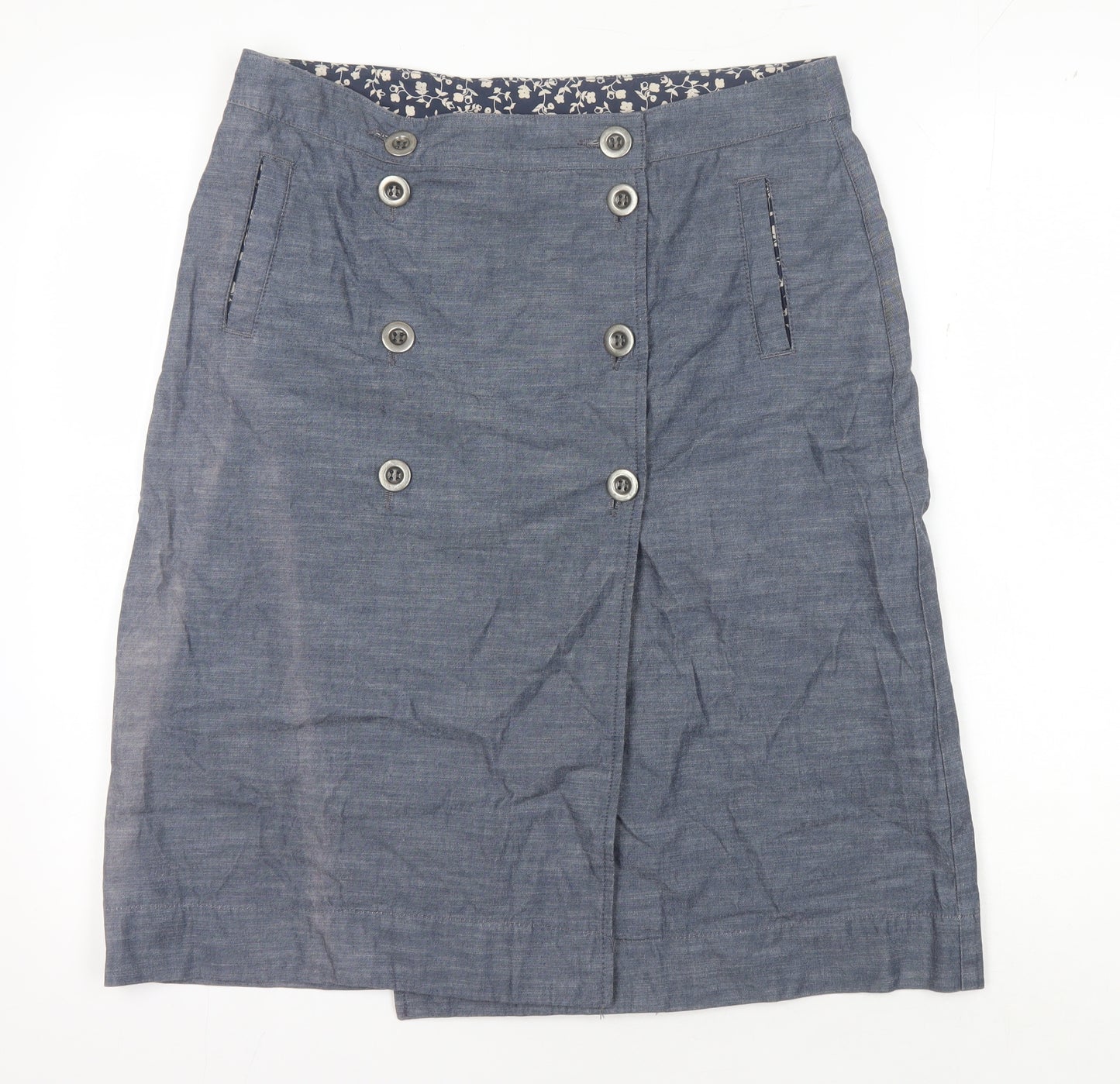 Next Women's Blue Cotton Button Skirt, Size 14