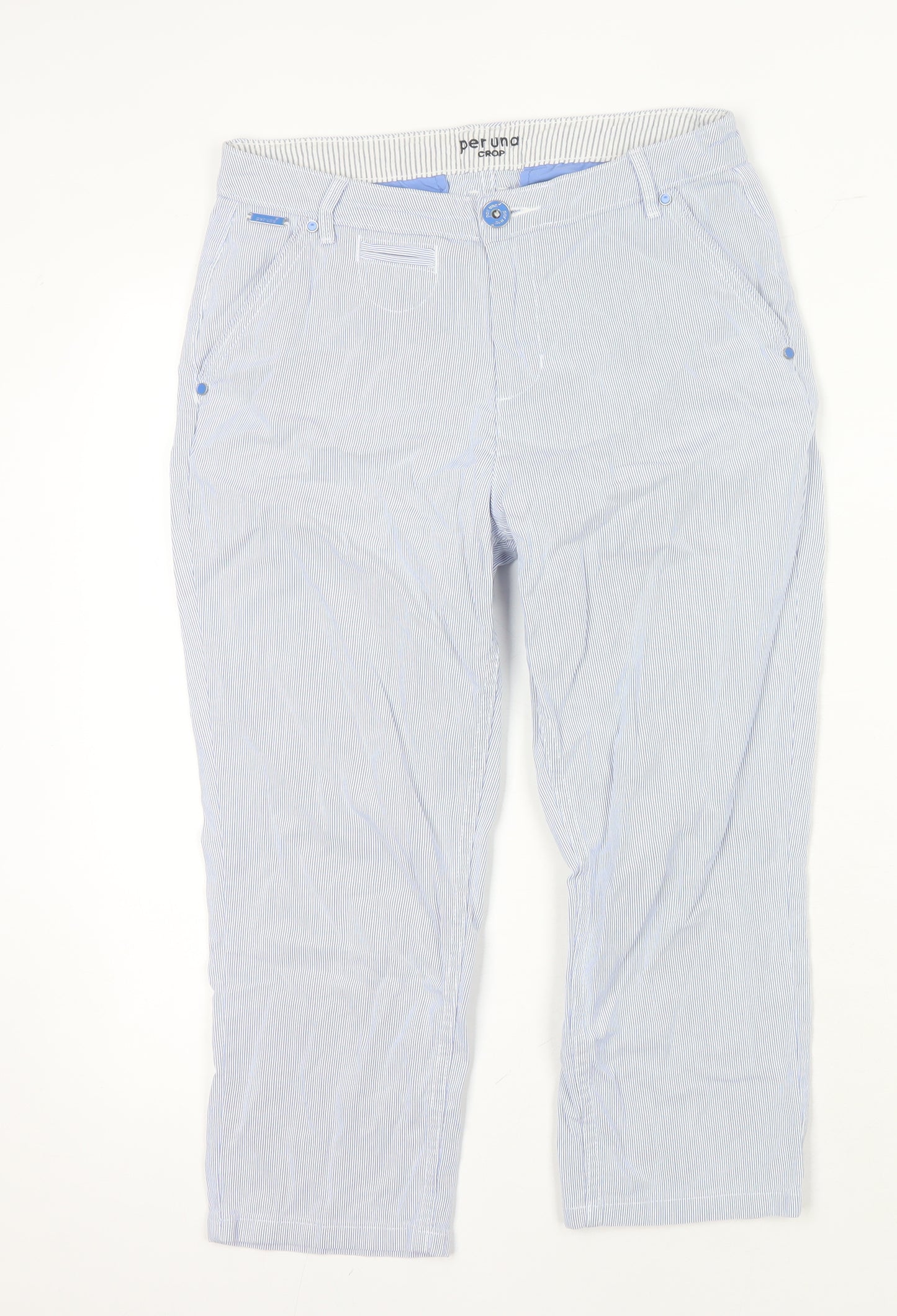 Marks and Spencer Women's Blue Striped Cropped Trousers