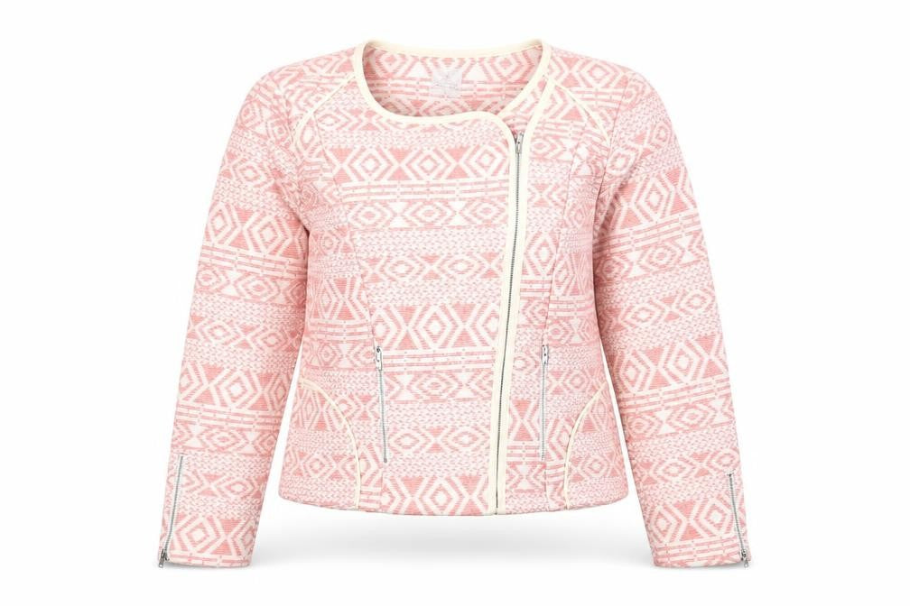Front view of Culture Women's Pink Geometric Jacket, size 8