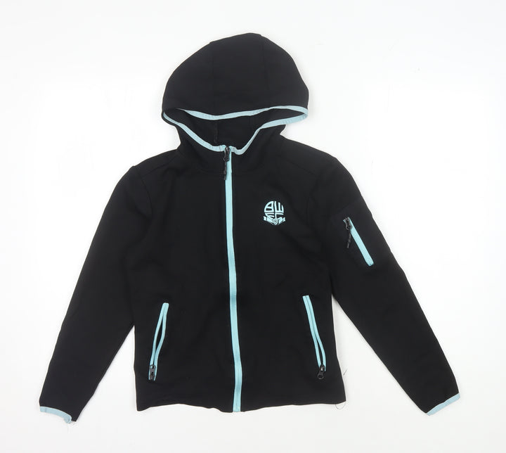 BWEC Girls Black Hooded Track Jacket, 10-11 Years, Activewear