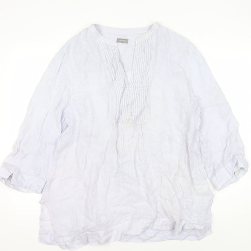 Jaeger Women's White Linen 3/4 Sleeve Blouse Size 16