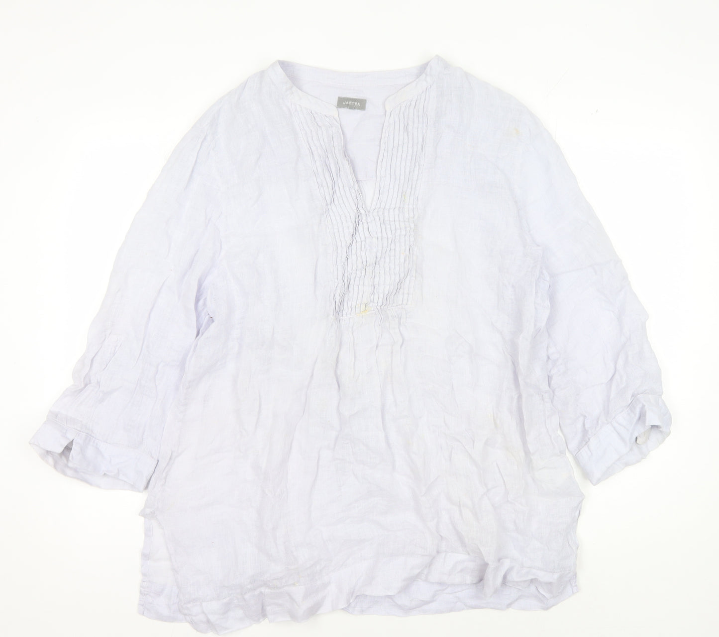 Jaeger Women's White Linen 3/4 Sleeve Blouse Size 16