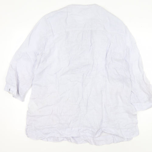 Jaeger Women's White Linen 3/4 Sleeve Blouse Size 16