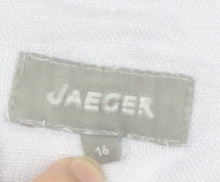 Jaeger Women's White Linen 3/4 Sleeve Blouse Size 16