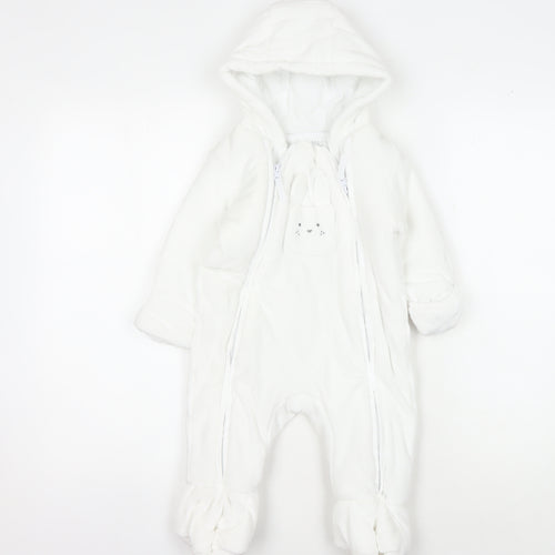 Marks and Spencer White Unisex Babygrow, 9-12 Months, Hooded