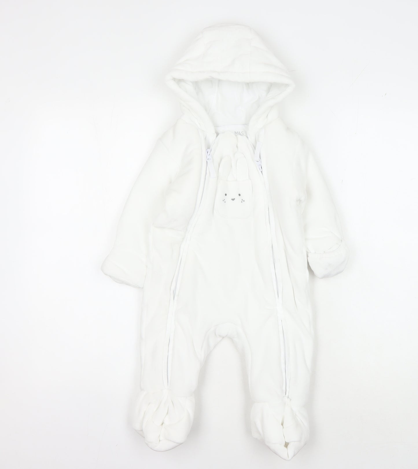 Marks and Spencer White Unisex Babygrow, 9-12 Months, Hooded