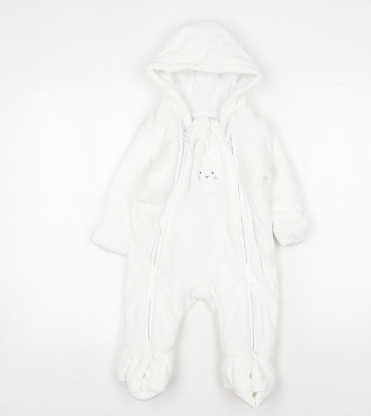 Marks and Spencer White Unisex Babygrow, 9-12 Months, Hooded