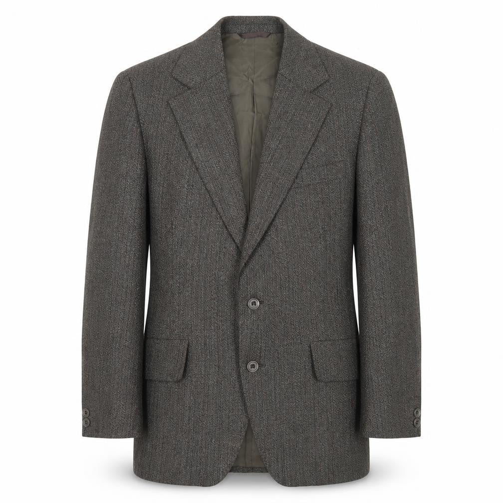 Front view of Dunn & Co Men's Grey Herringbone Blazer, Size 40S