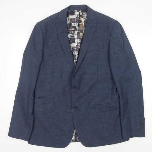Ben Sherman Men's Blue Single Breasted Wool Blend Blazer Jacket Size 42 Regular