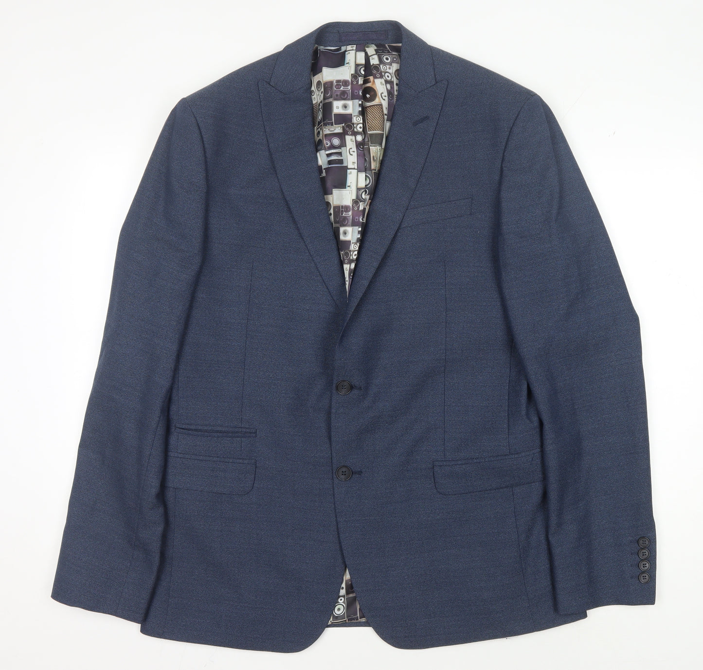 Ben Sherman Men's Blue Single Breasted Wool Blend Blazer Jacket Size 42 Regular