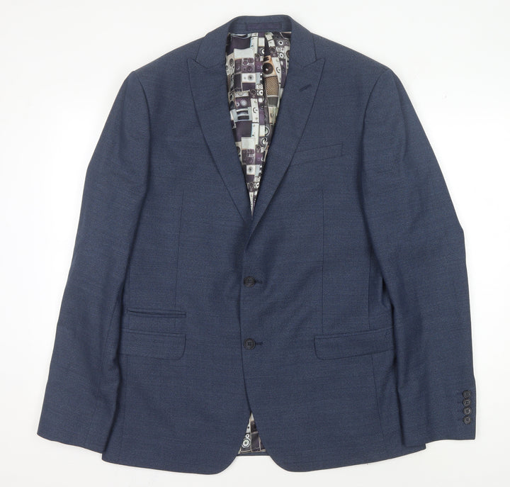 Ben Sherman Men's Blue Single Breasted Wool Blend Blazer Jacket Size 42 Regular