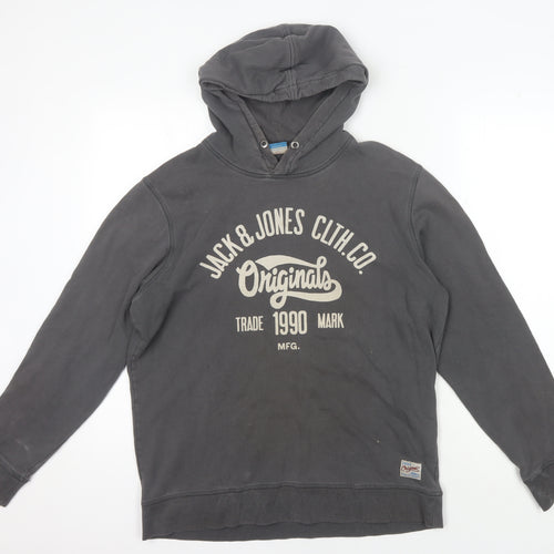 Jack & Jones Men's Grey Hoodie, Size L, Graphic Print