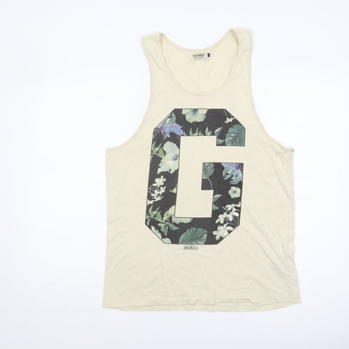 Jack & Jones Beige Floral Sleeveless Men's T-Shirt S
