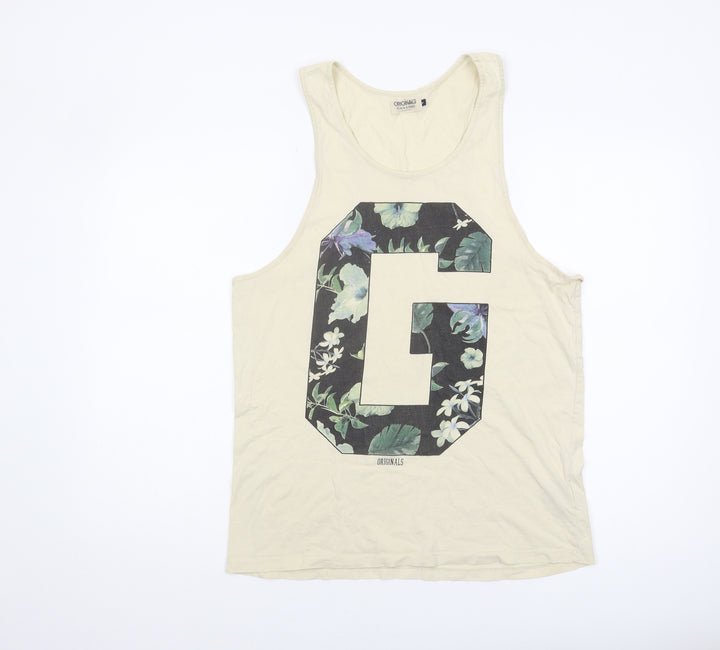 Jack & Jones Beige Floral Sleeveless Men's T-Shirt S