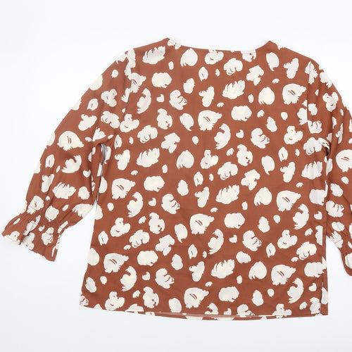 French Connection Women's Brown Animal Print Blouse L