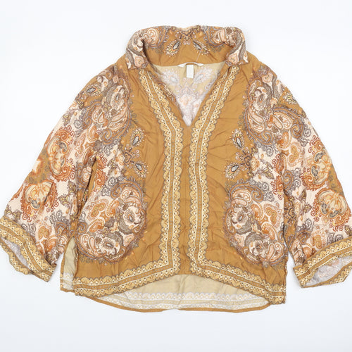 H&M Women's Brown Paisley Blouse Size 10 V-Neck