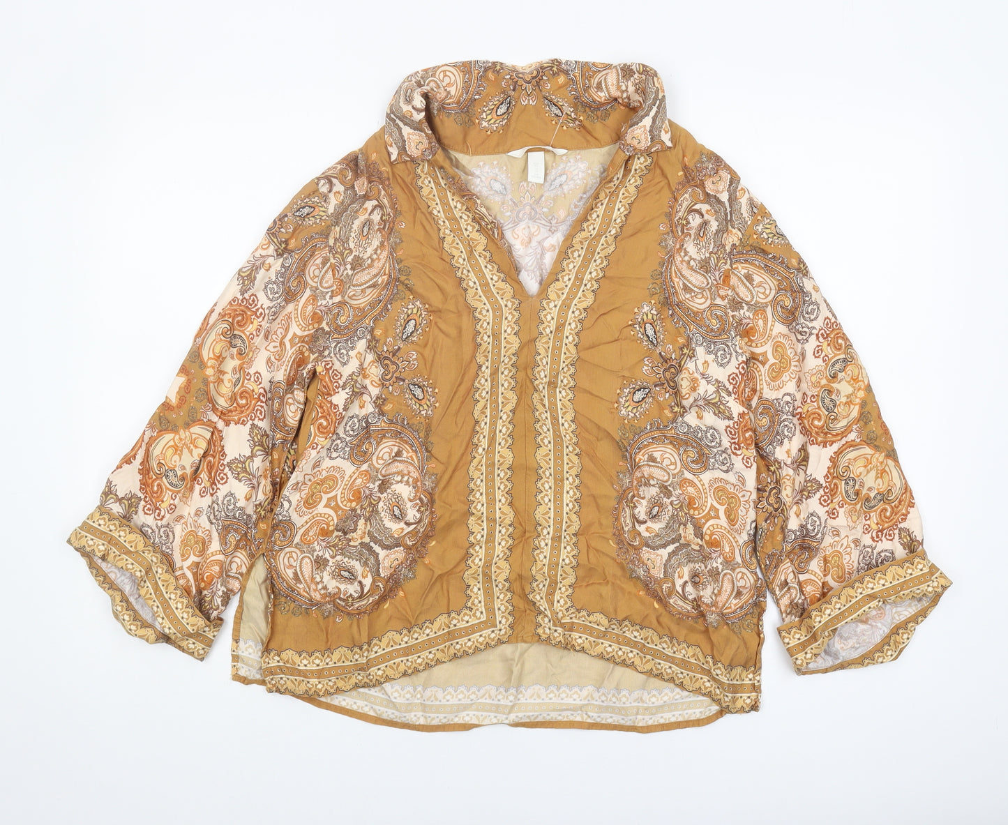 H&M Women's Brown Paisley Blouse Size 10 V-Neck