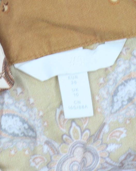 H&M Women's Brown Paisley Blouse Size 10 V-Neck