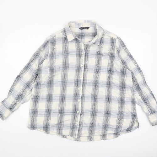 Marks and Spencer Women's Blue Plaid Button-Up Shirt