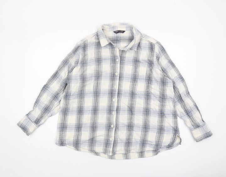 Marks and Spencer Women's Blue Plaid Button-Up Shirt