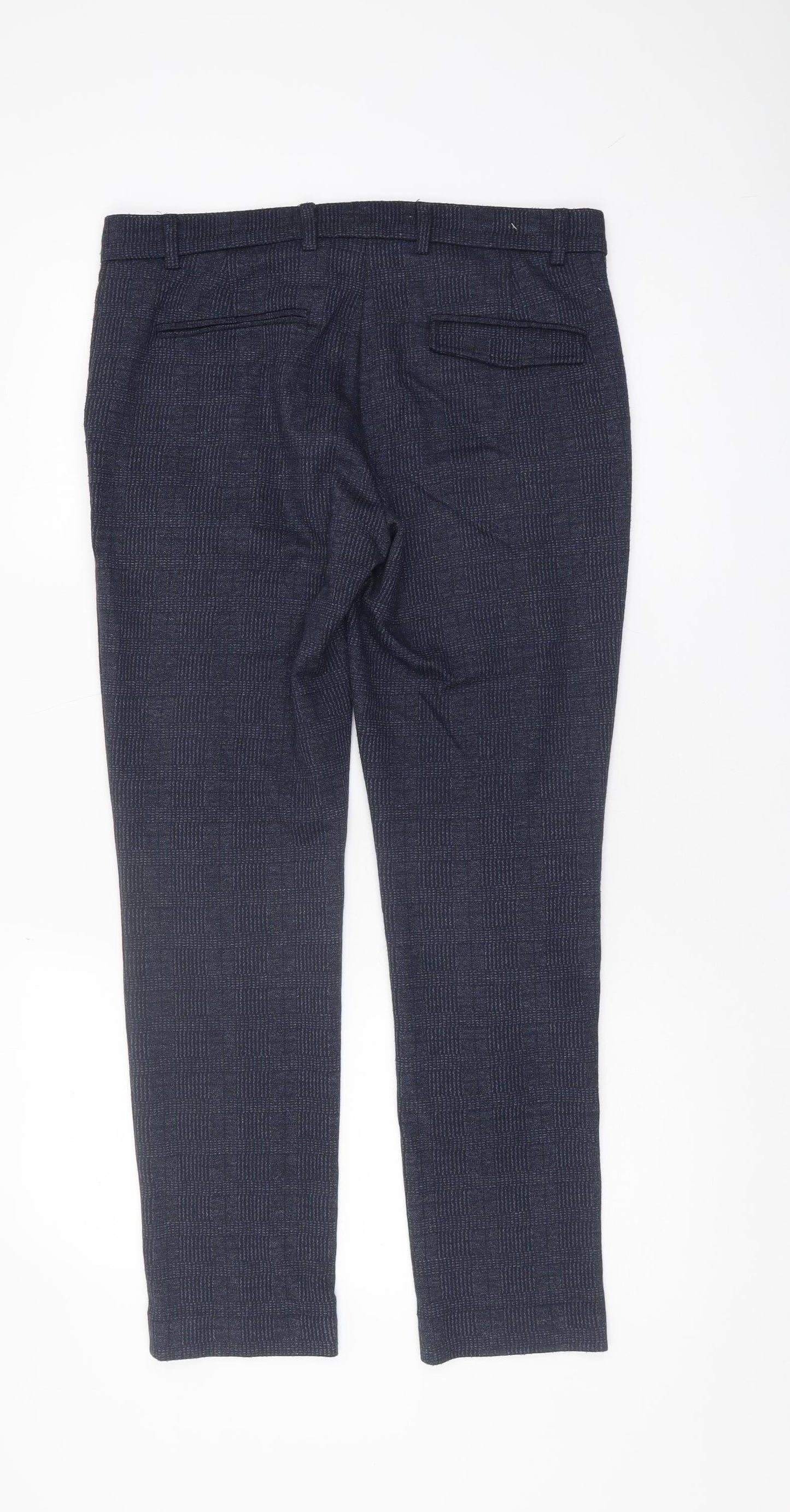 River Island Men's Blue Check Trousers, Size 30