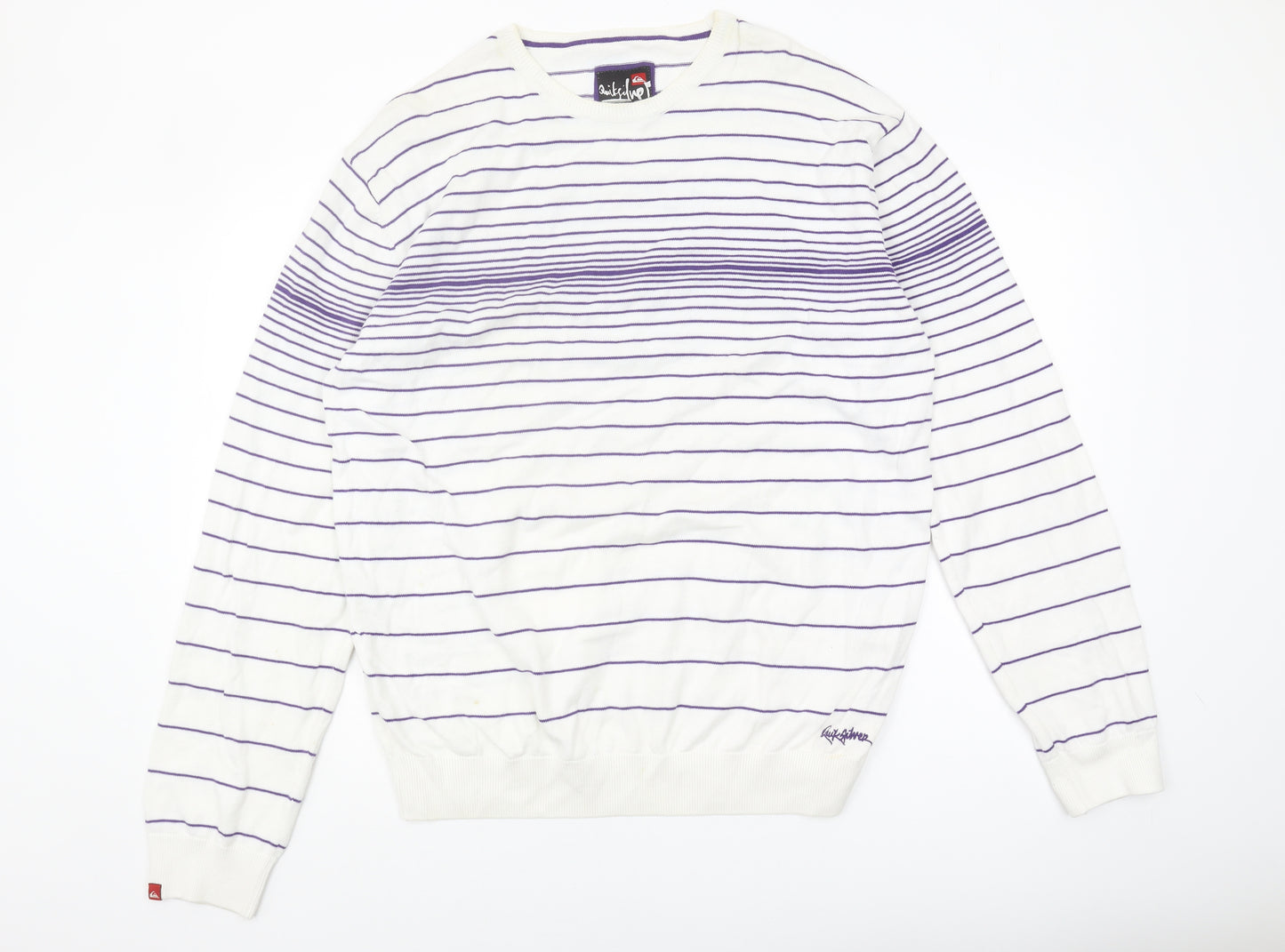 Quiksilver Men's 2XL White Striped Pullover Jumper