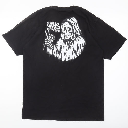 Vans Men's Black Skull Graphic T-Shirt, Medium