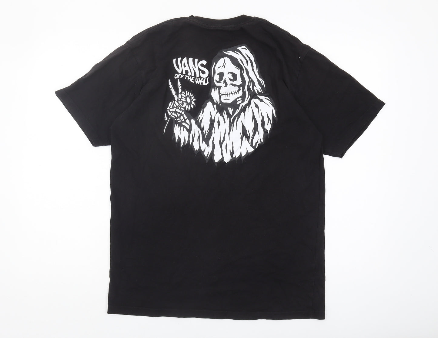 Vans Men's Black Skull Graphic T-Shirt, Medium