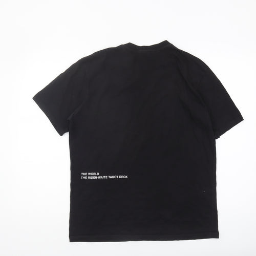Zara Men's Medium Black Tarot T-Shirt, Cotton, Graphic Print