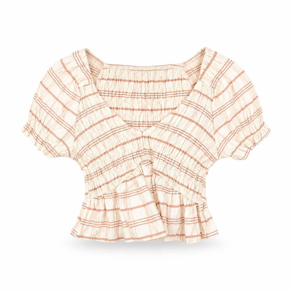 Front view of Bershka Women's Checked Cropped Blouse XS