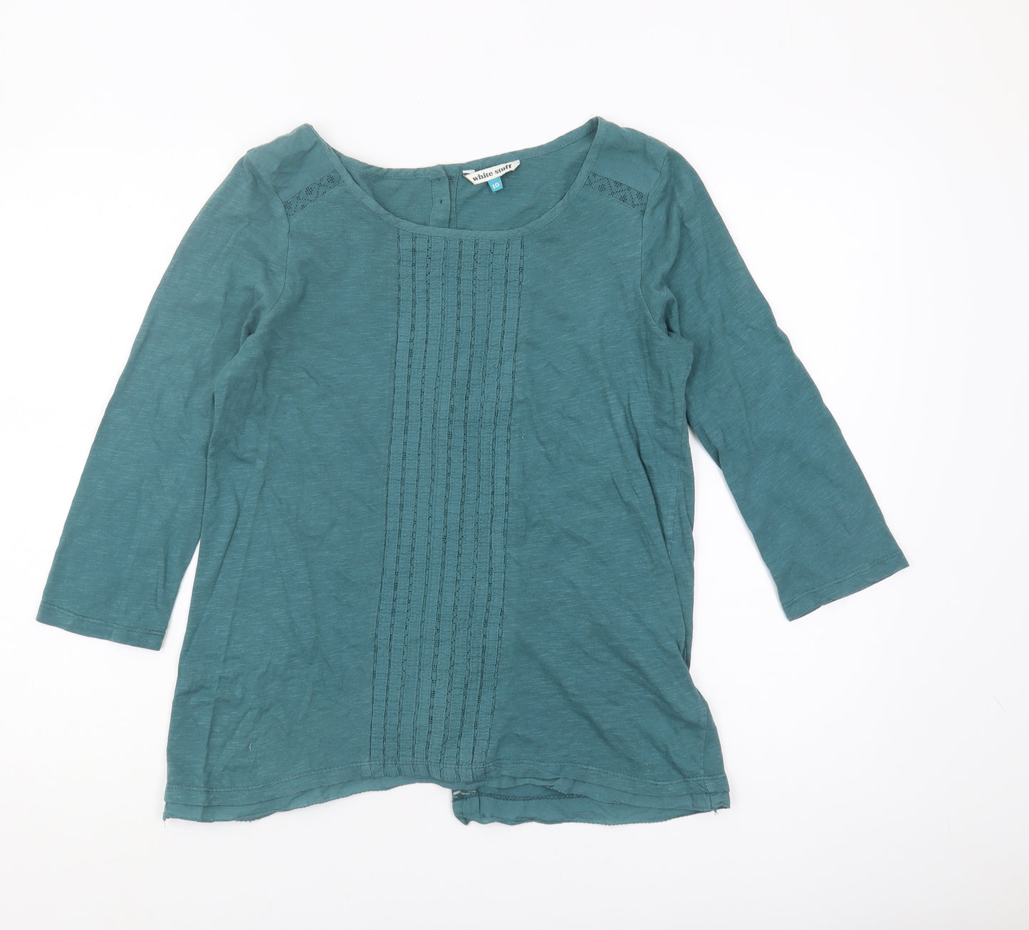 White Stuff Green Cotton Blouse, Size 10, Women's 3/4 Sleeve