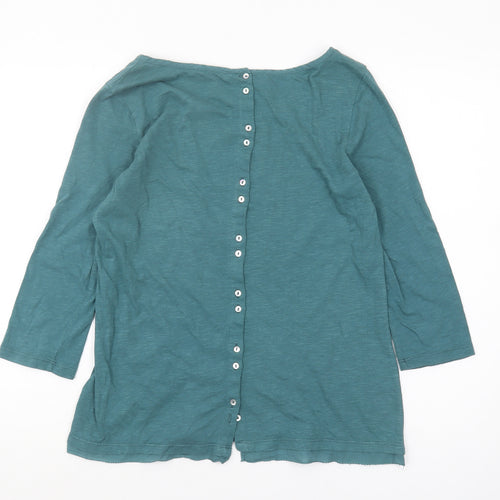 White Stuff Green Cotton Blouse, Size 10, Women's 3/4 Sleeve