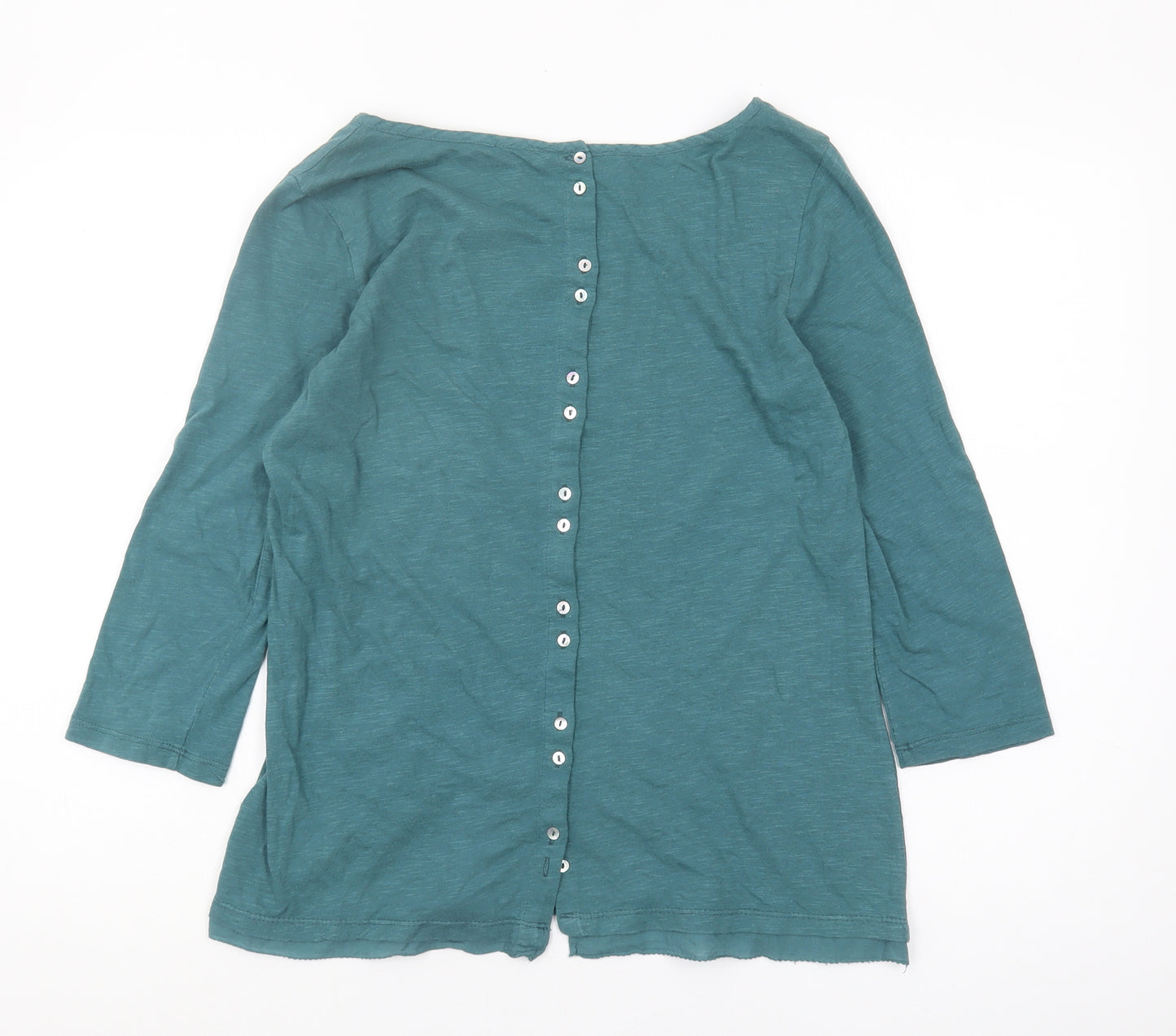 White Stuff Green Cotton Blouse, Size 10, Women's 3/4 Sleeve