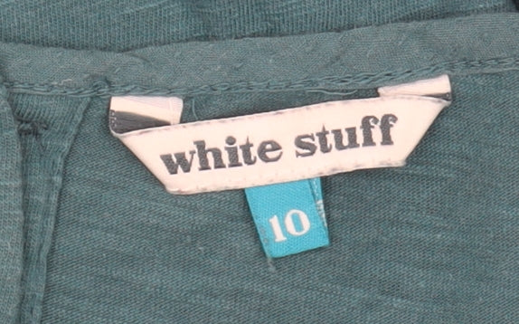 White Stuff Green Cotton Blouse, Size 10, Women's 3/4 Sleeve