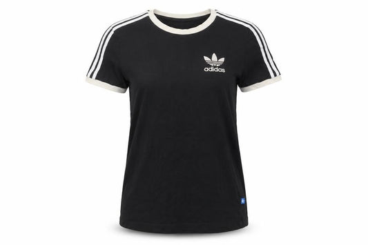 Front view of Adidas Women's Black Ringer T-Shirt, size 4