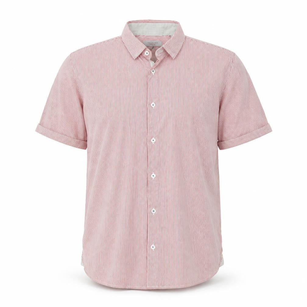 Front view of Ted Baker Men's Red Striped Shirt M - Casual Cotton Elegance