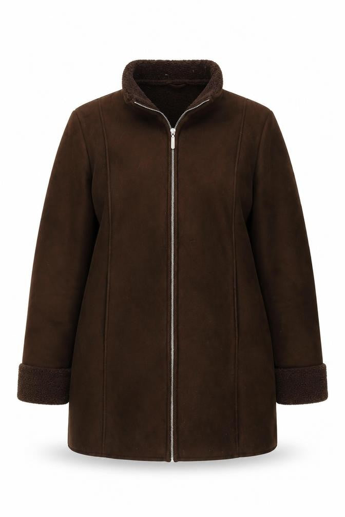 Front view of Berkertex Women's Brown Mid-Length Coat, size 16