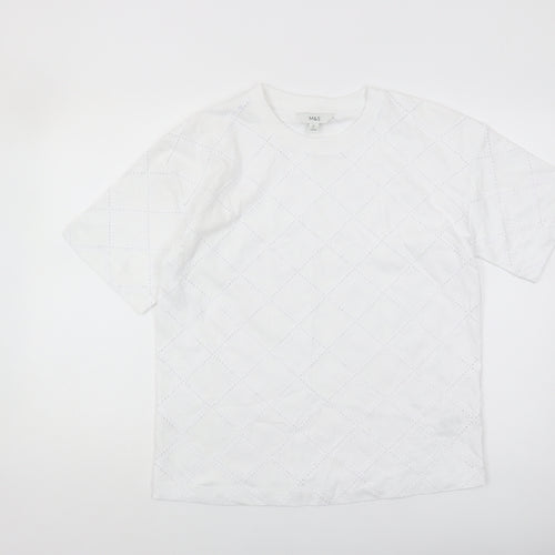 Marks and Spencer Women's White T-Shirt Size 10 Crew Neck