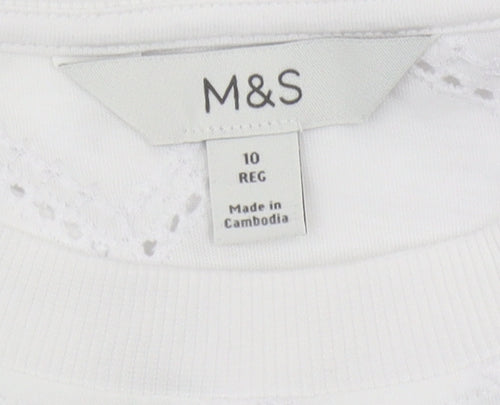 Marks and Spencer Women's White T-Shirt Size 10 Crew Neck