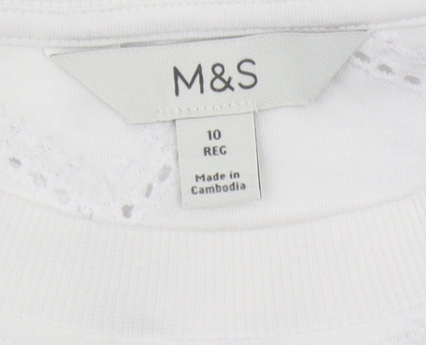Marks and Spencer Women's White T-Shirt Size 10 Crew Neck