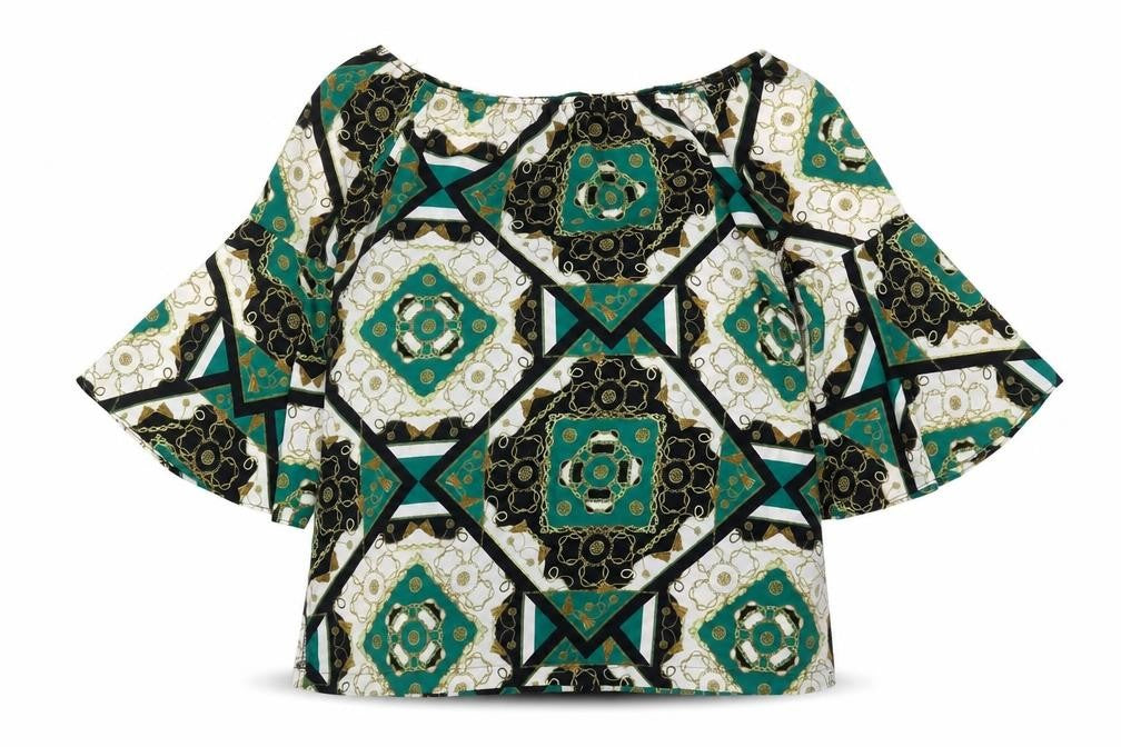 Front view of Dorothy Perkins Women's Geometric Bell Sleeve Top