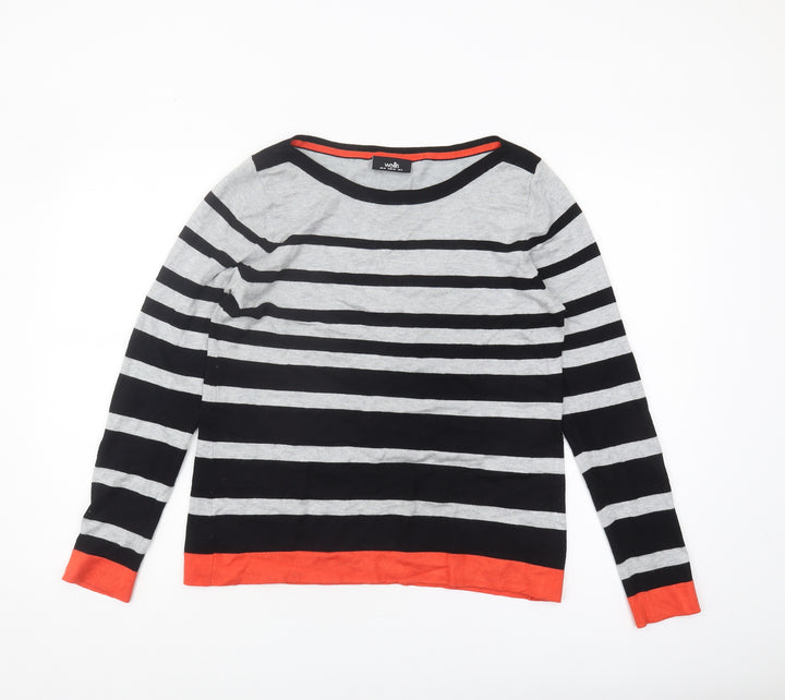Wallis Women's Black Pullover Jumper, Size 12, Striped Design