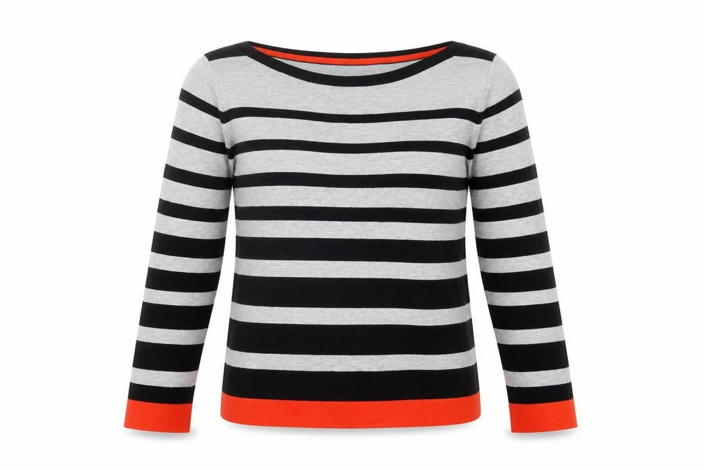 Front view of Wallis Women's Black jumper, size 12, Striped Design