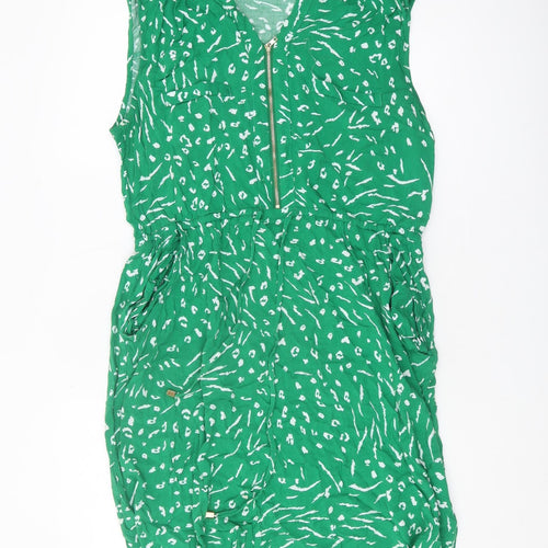 Aprico Women's Green Animal Print Shirt Dress Size 16