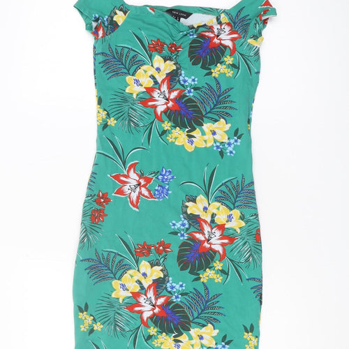 New Look Women's Green Floral Bodycon Dress Size 8