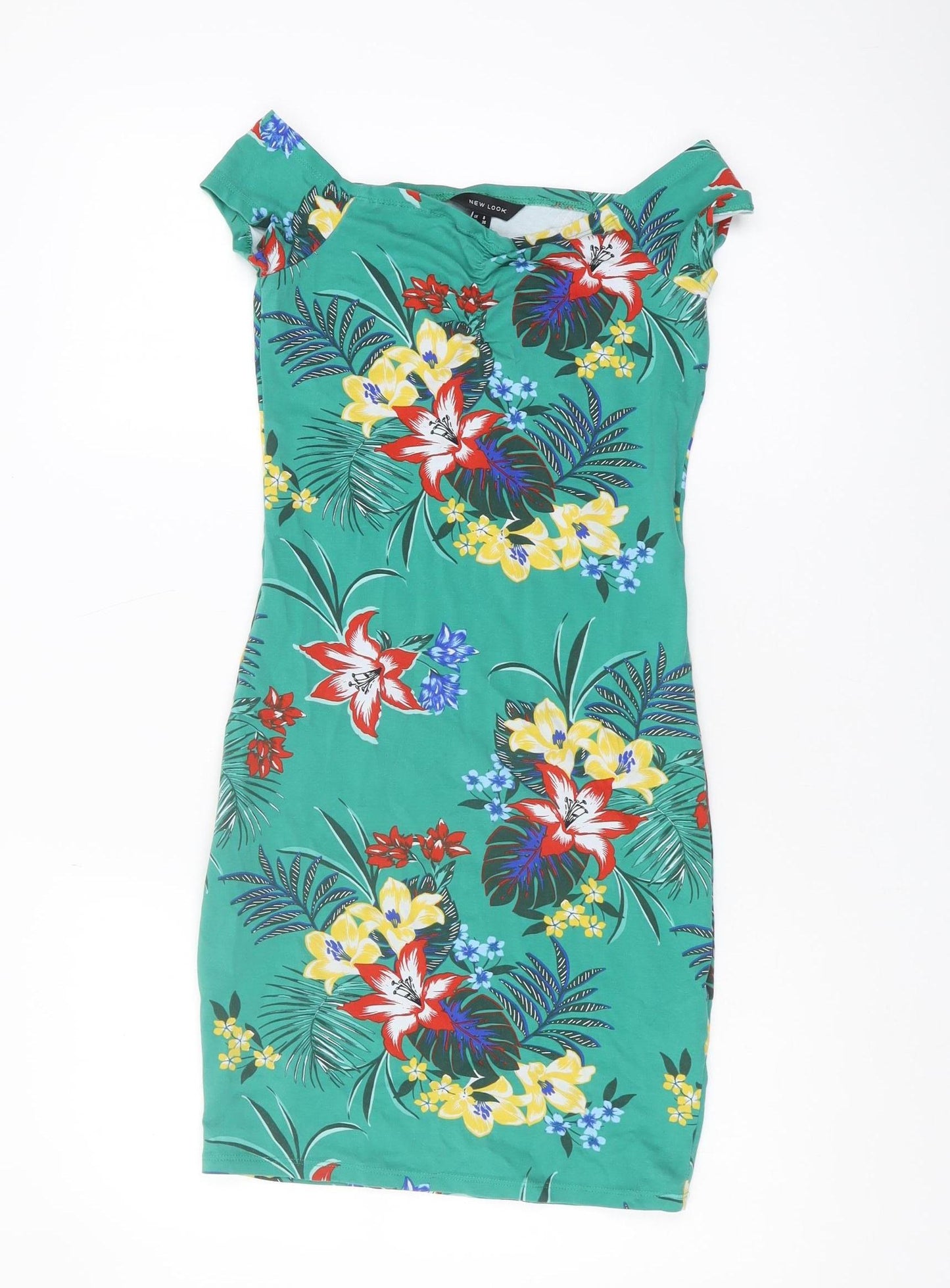 New Look Women's Green Floral Bodycon Dress Size 8