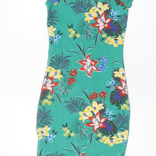 New Look Women's Green Floral Bodycon Dress Size 8