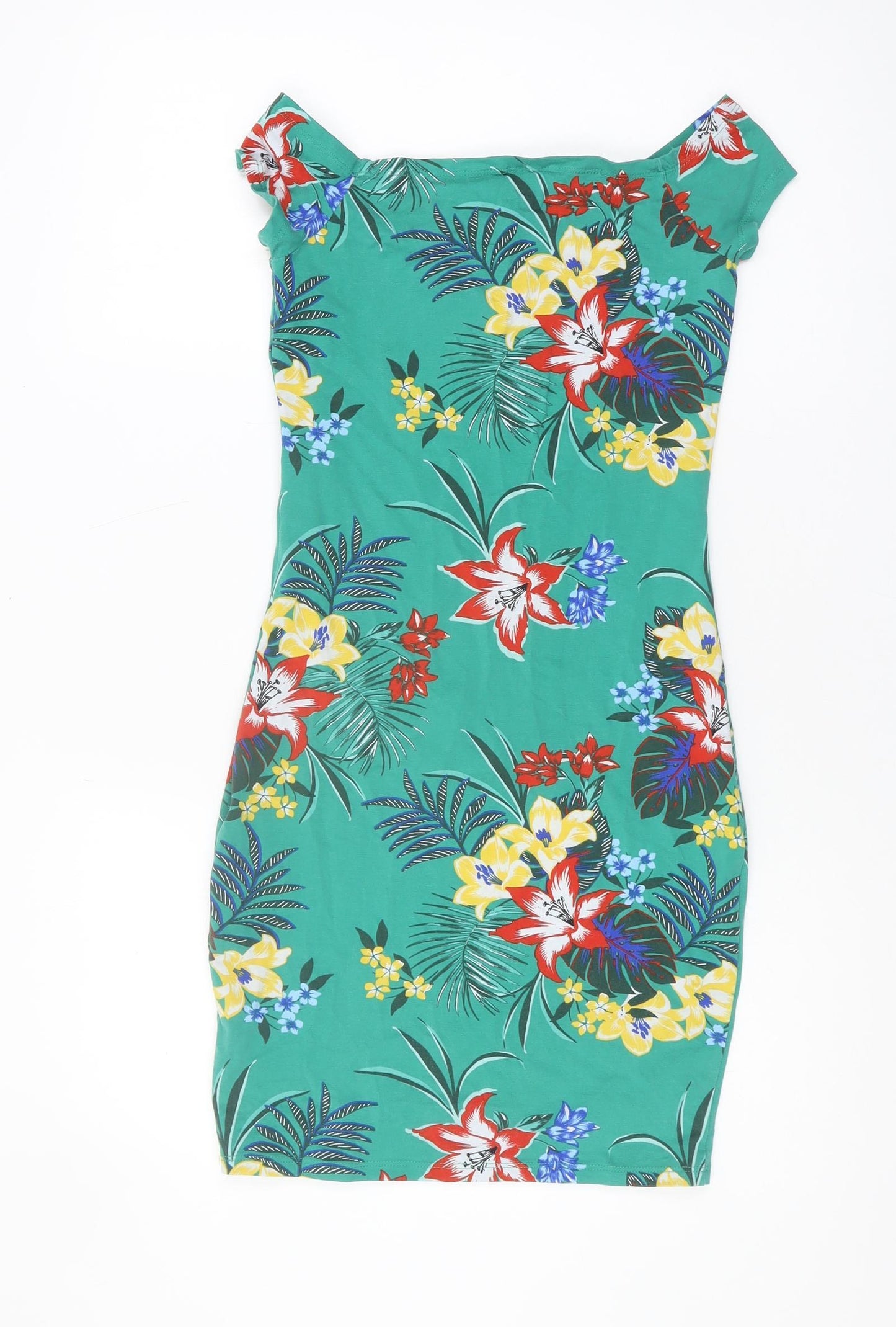 New Look Women's Green Floral Bodycon Dress Size 8