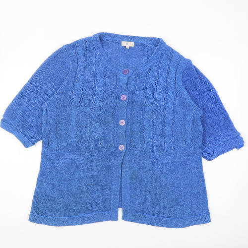 CC Women's Blue Cardigan XL Cable-Knit Round Neck