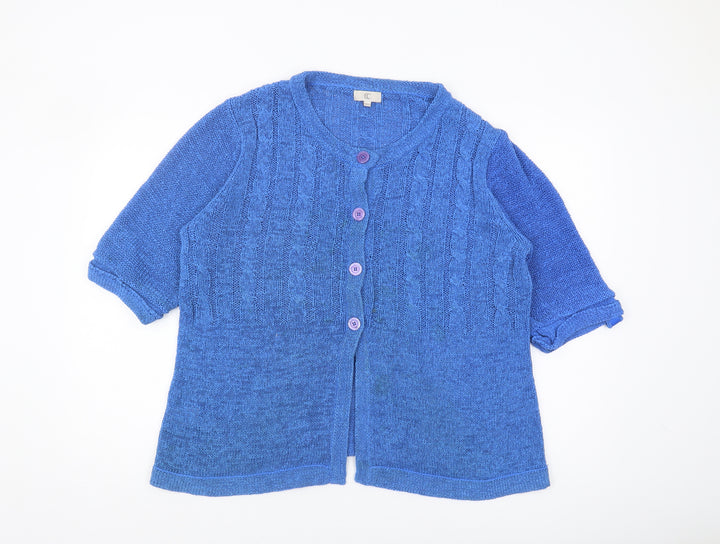 CC Women's Blue Cardigan XL Cable-Knit Round Neck